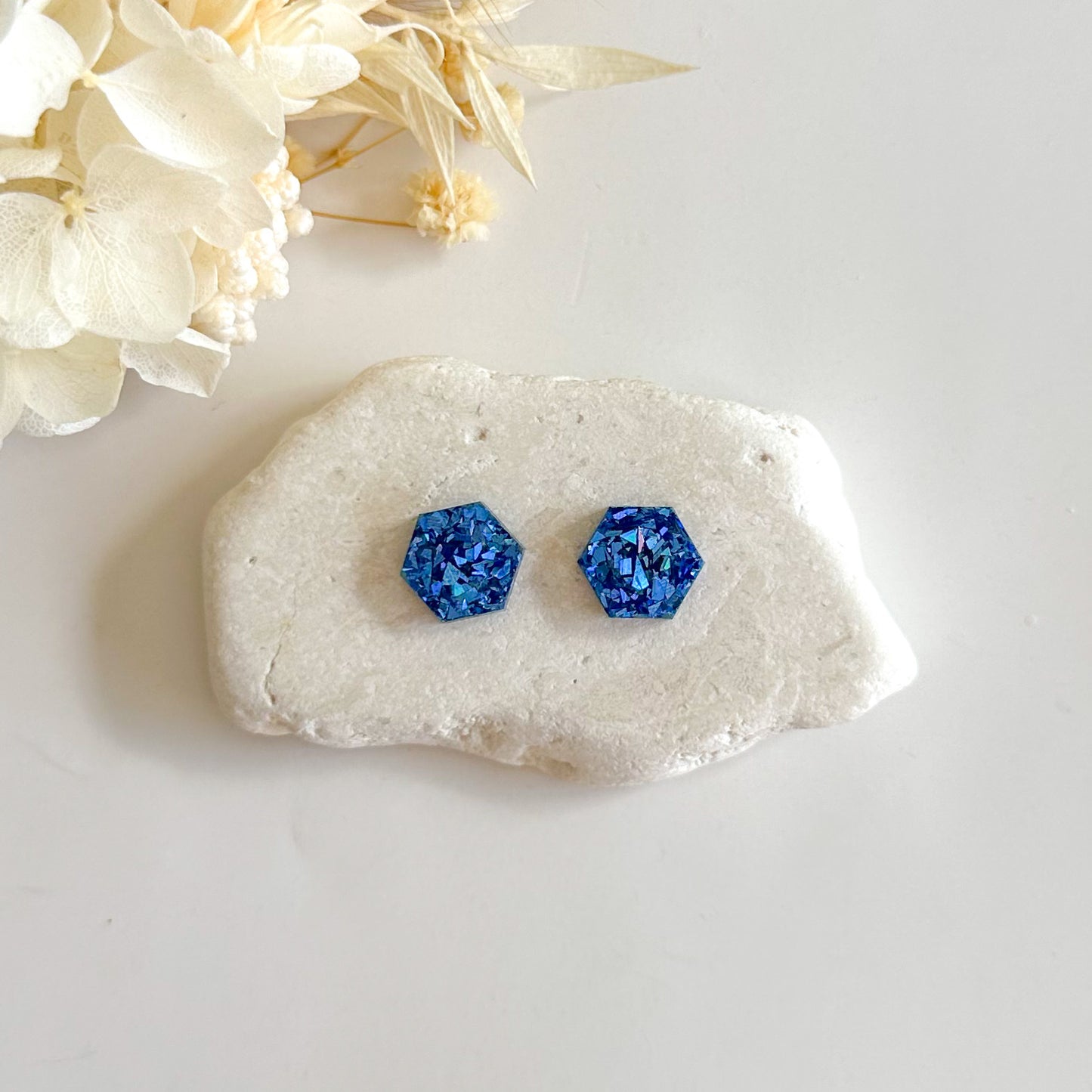 Glitter Hexagon Studs