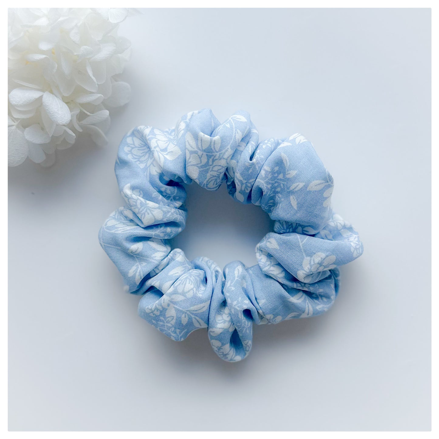 Blue and White Floral Scrunchie