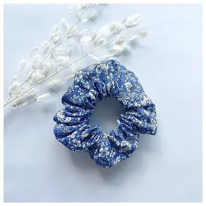 Blue & White Floral Scrunchies