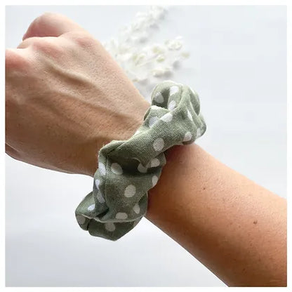 Sage & White Dot Scrunchie