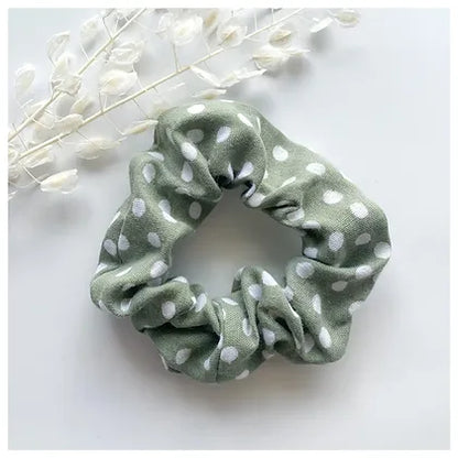 Sage & White Dot Scrunchie