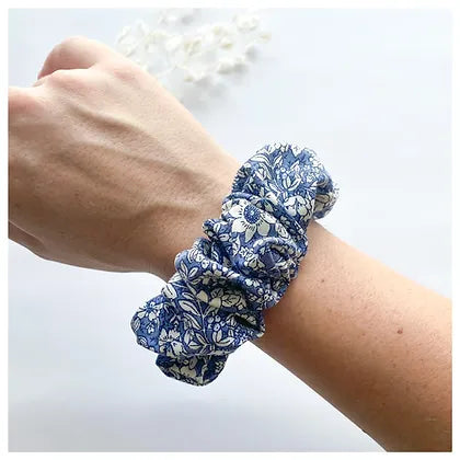 Blue & White Floral Scrunchies